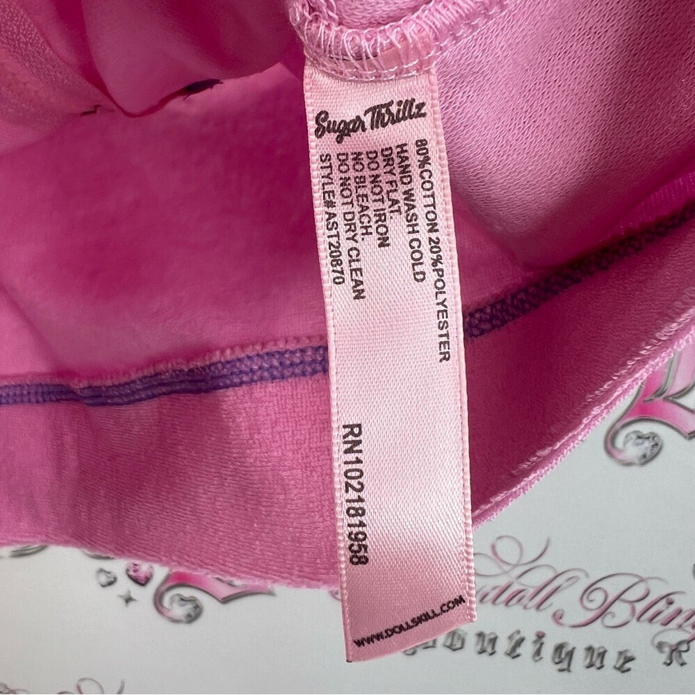 Sugar Thrillz set 2 piece purple Pink Terry Zip Crop Top & Skirt Set mini skirt - Picture 7 of 16